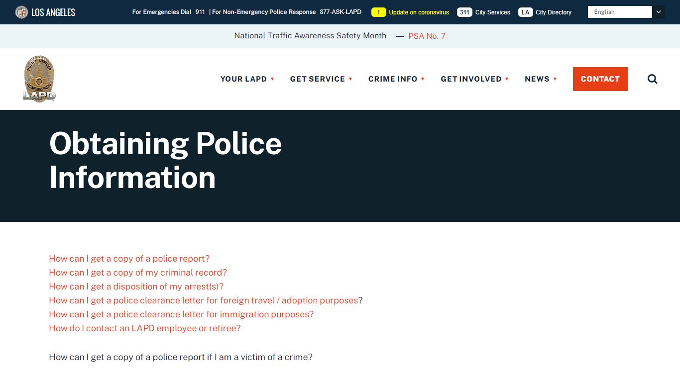 Obtaining Police Information - LAPD Online